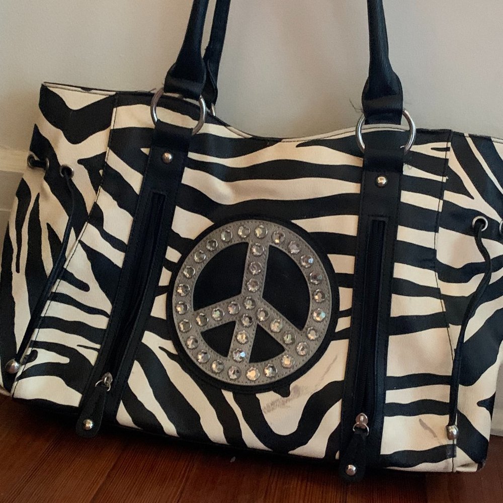 Peace Zebra Print Bag